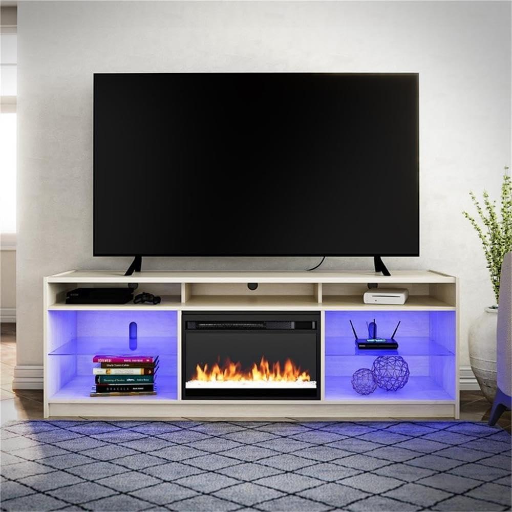 Luna Ivory Oak 75" Electric Fireplace TV Console