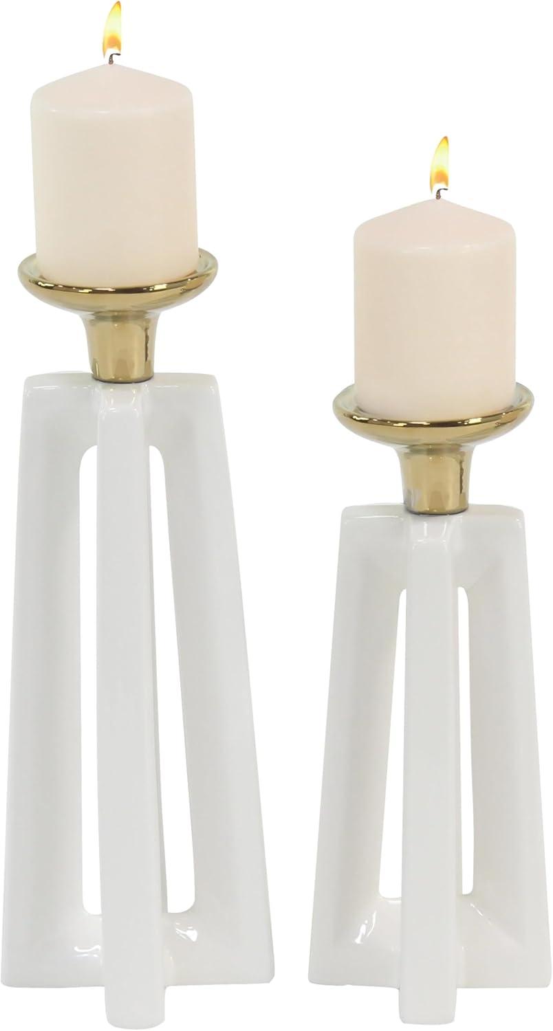 CosmoLiving by Cosmopolitan 2 Candle White Ceramic Candle Holder, Set of 2