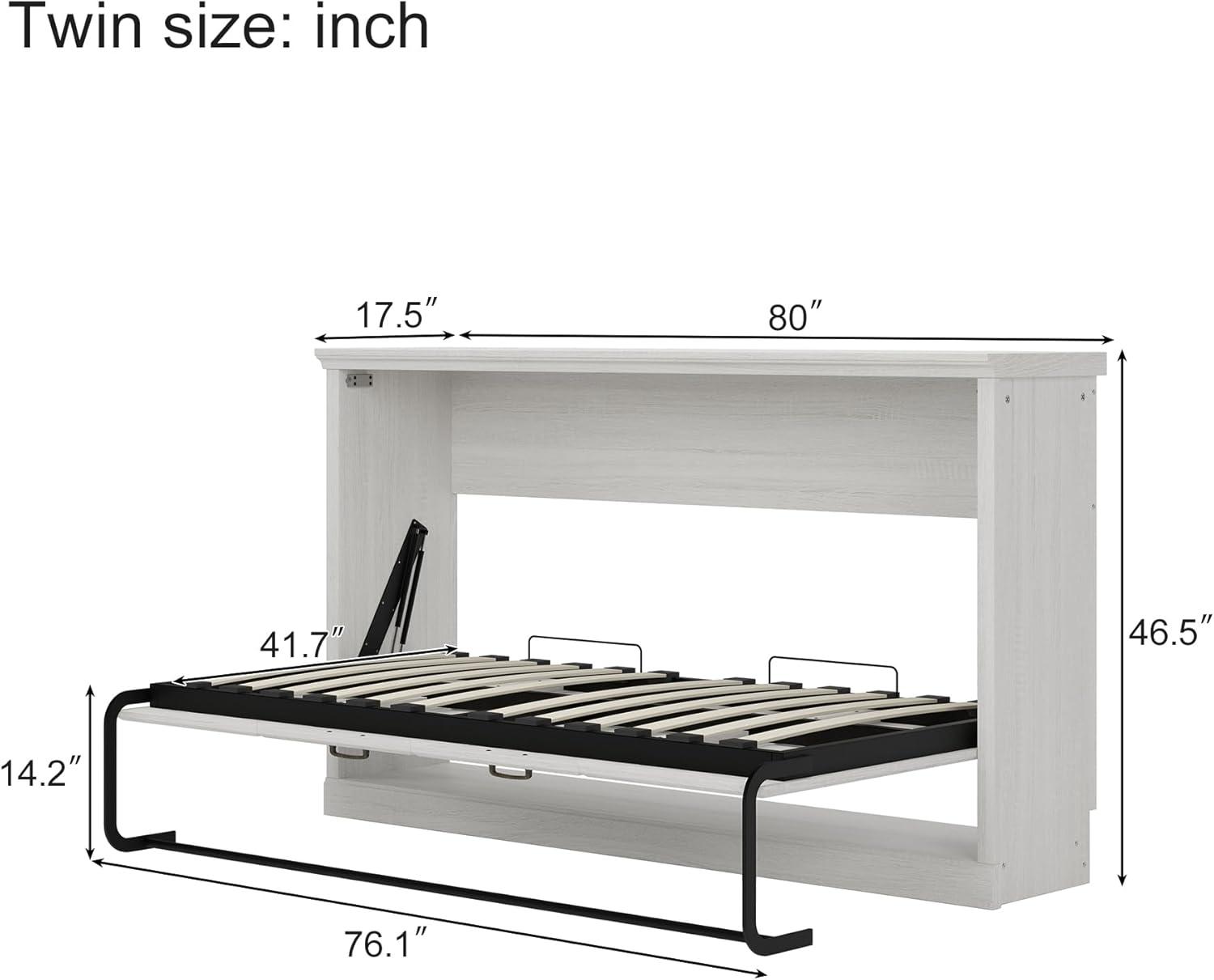 Impact Outdoor Twin Size Horizontal Murphy Bed, Hideaway Wall Bed, Folding Into Cabinet, Space Saving Furniture For Multipurpose Guest Room, Home Office, Rustic White