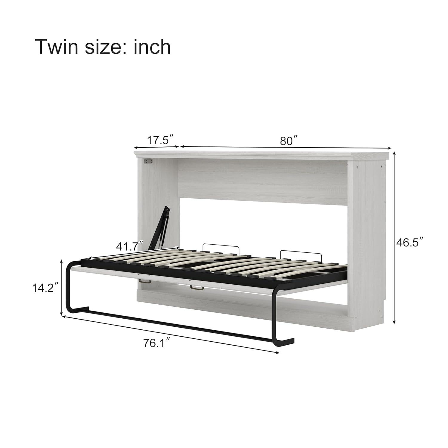 Impact Outdoor Twin Size Horizontal Murphy Bed, Hideaway Wall Bed, Folding Into Cabinet, Space Saving Furniture For Multipurpose Guest Room, Home Office, Rustic White