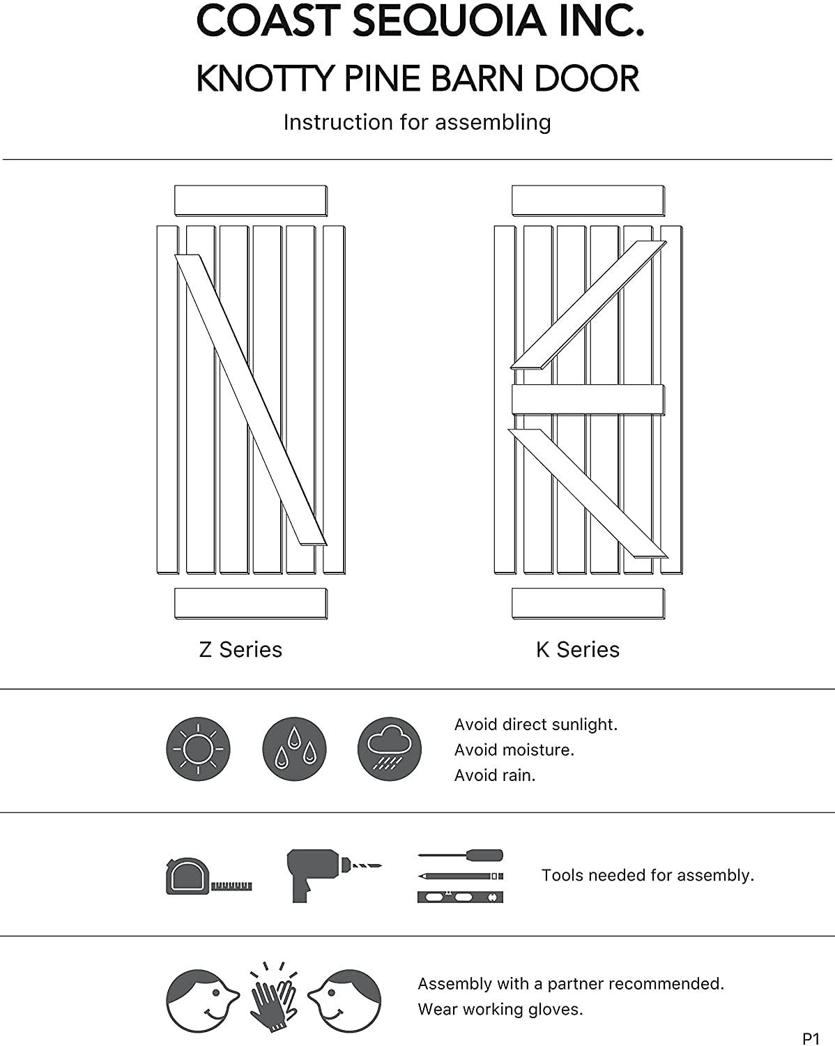 Paneled Wood and Metal K Series DIY Knotty Barn Door with Installation Hardware Kit