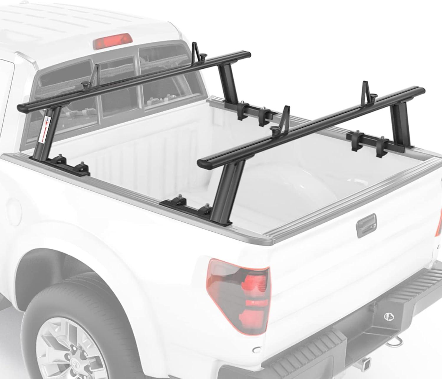 AA-Racks Model APX2501 79" Full-Size Pickup Truck Ladder Racks Low-Profile Height-Adjustable Utility Aluminum Truck Bed Rack with Load Stops-Black