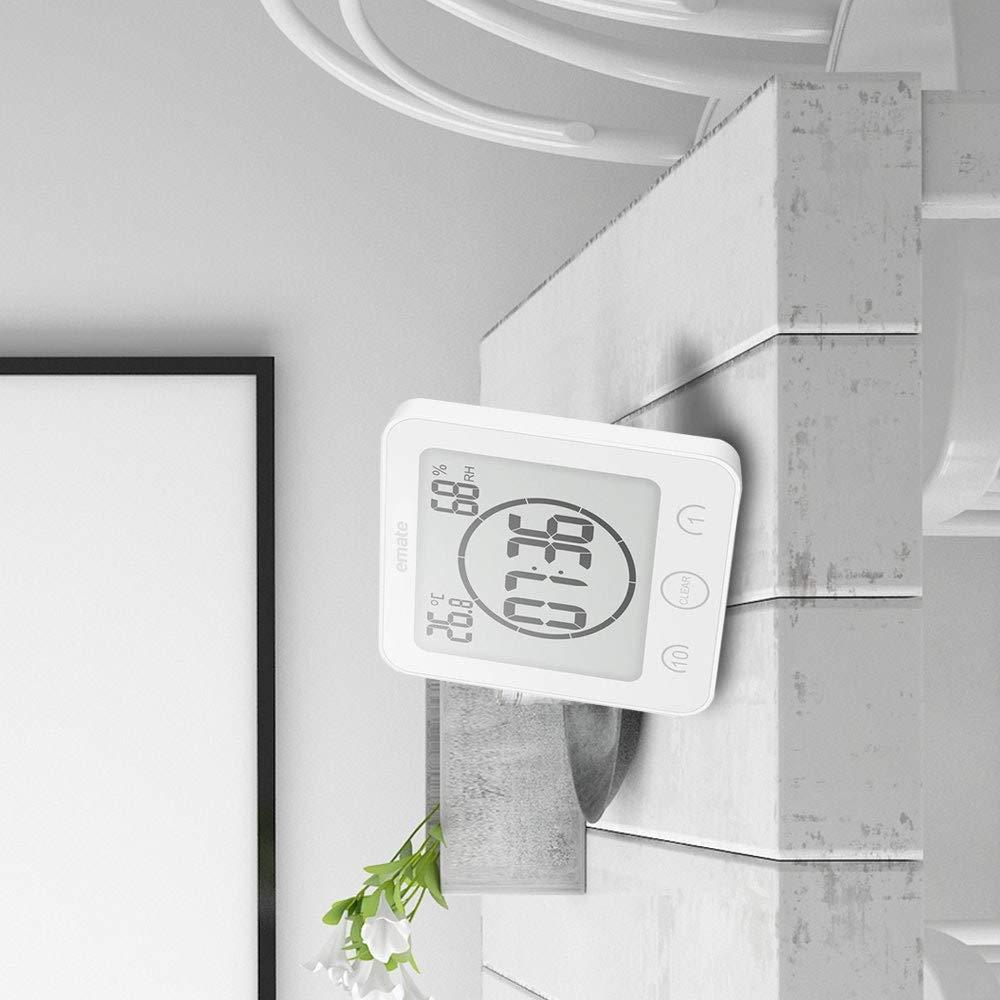 Bathroom Shower Clock Digital Clock Timer Large LCD Display Touch Screen Timer with Temperature Humidity Display for Bathroom Shower Kitchen,white，G169791