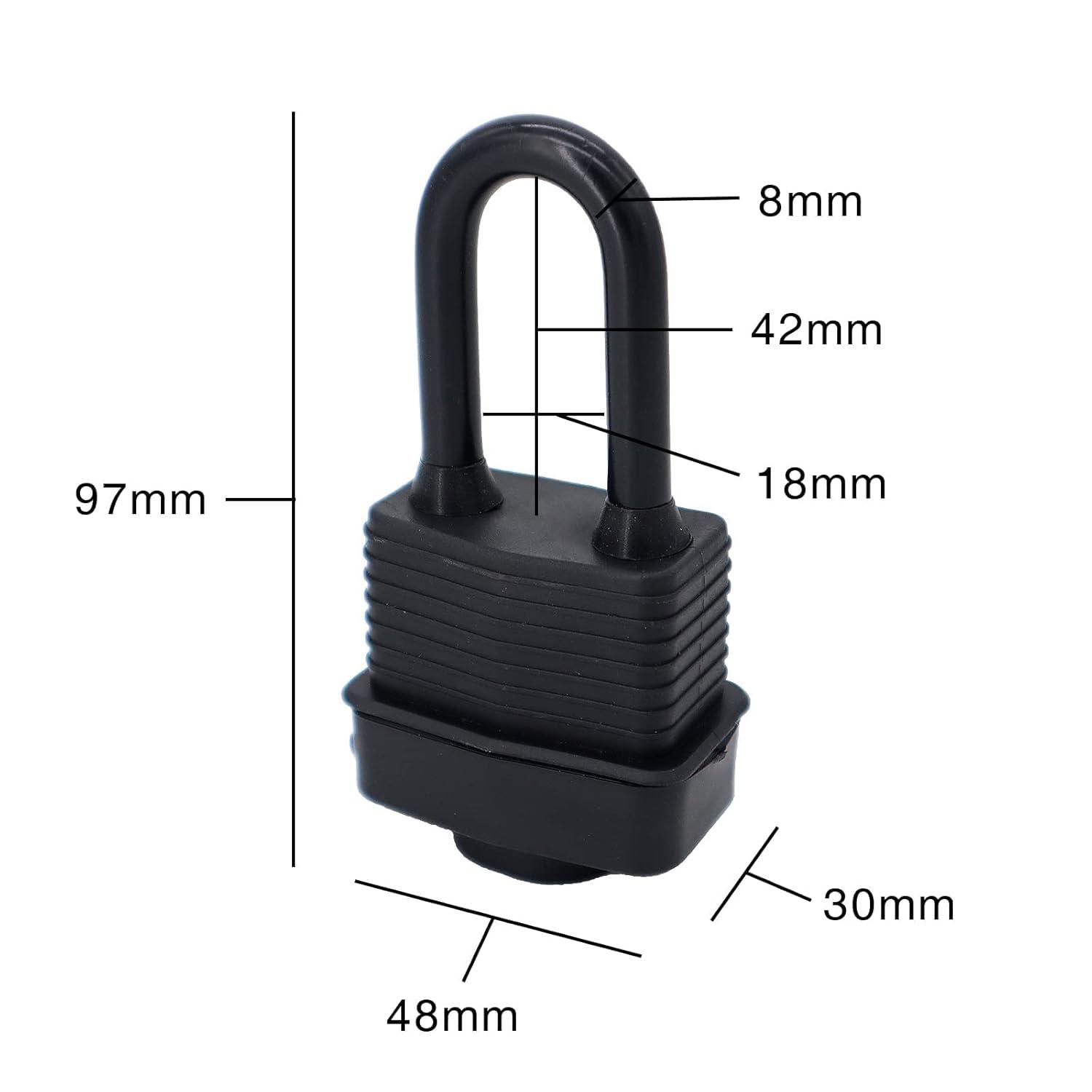 Waterproof Padlocks Keyed Alike for Outdoor use, Covered Heavy Duty Laminated Steel Lock, 1-9/16 Inch. Wide, Long Padlock, Pack of 8