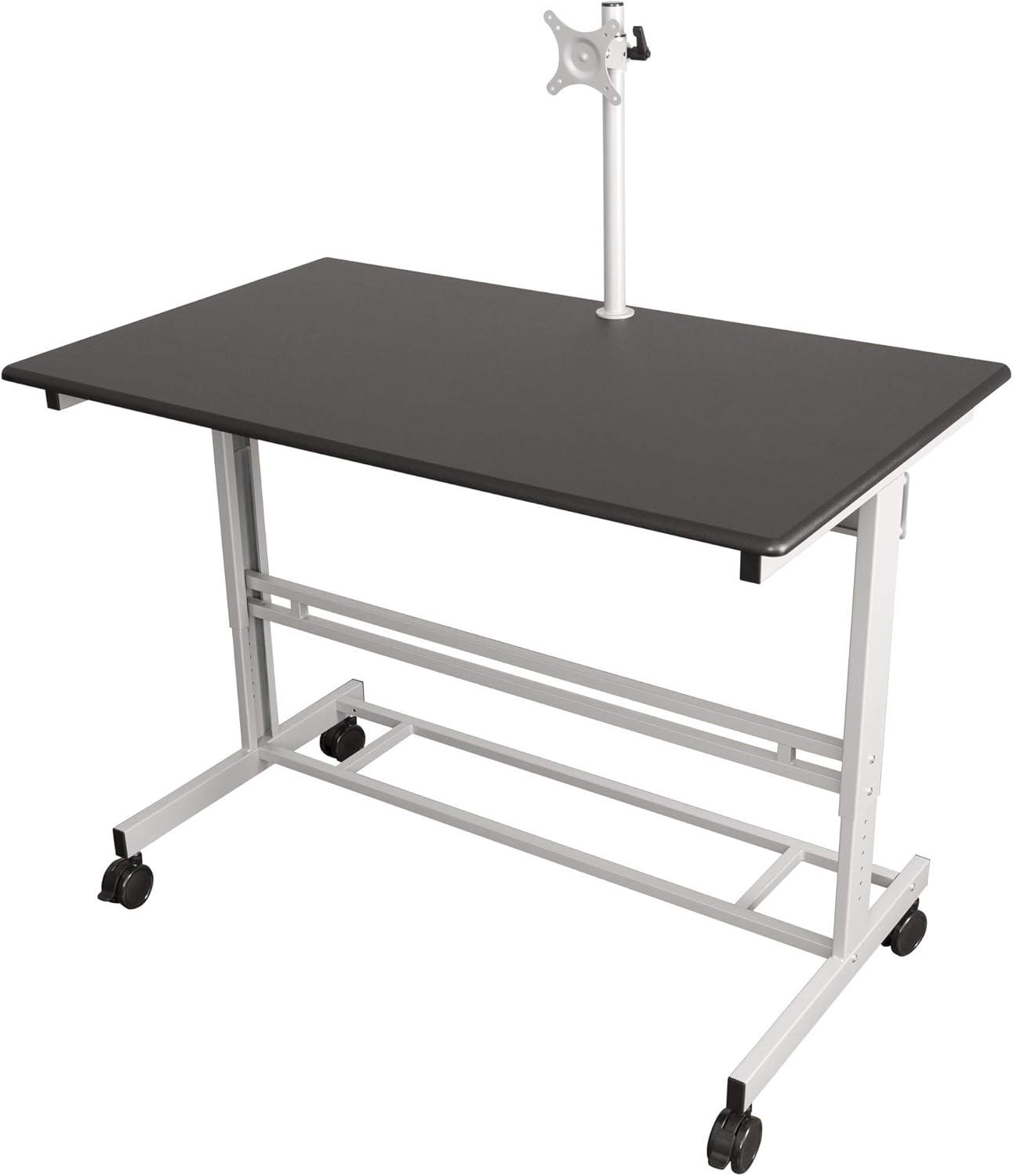 Stand Up Desk Store Rolling Adjustable Height Mobile Standing Desk with Monitor Mount (Silver Frame/Matte Black Top, 48" Wide)