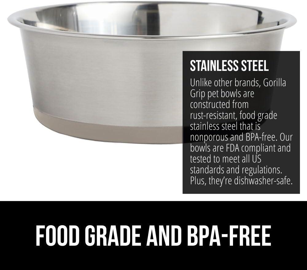 Dog Bowl Set of 2, Heavy Duty Stainless Steel Bowls by Gorilla Grip, Holds 8 Cups, Beige