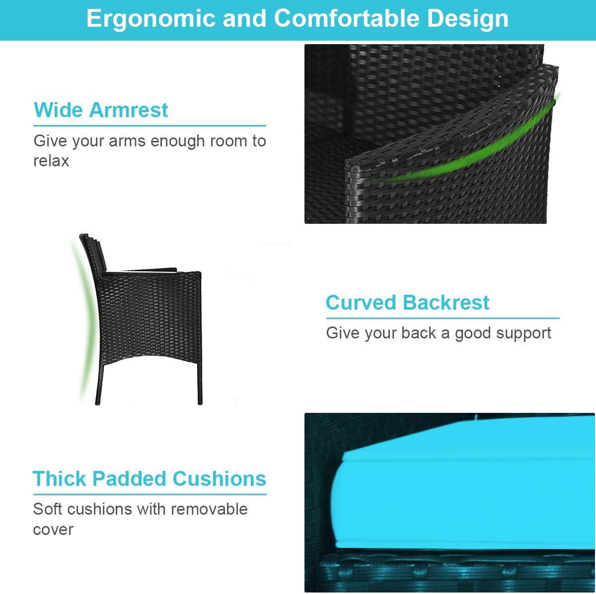 Resenkos Wicker Patio Conversation Furniture Set with Seat , Balcony Furniture Outdoor Rattan Patio Conversation Set with Removable Cushions and Table-Turquoise