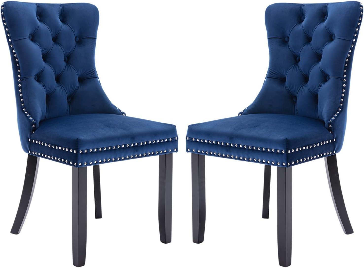 ODUSE-DAILY Velvet Dining Chairs Set of 2, Navy Kitchen & Dining Room Chairs, Tufted Dining Chairs, Fabric Upholstered, Solid Wood, Sillas De Comedor (Blue, 2 Pcs)