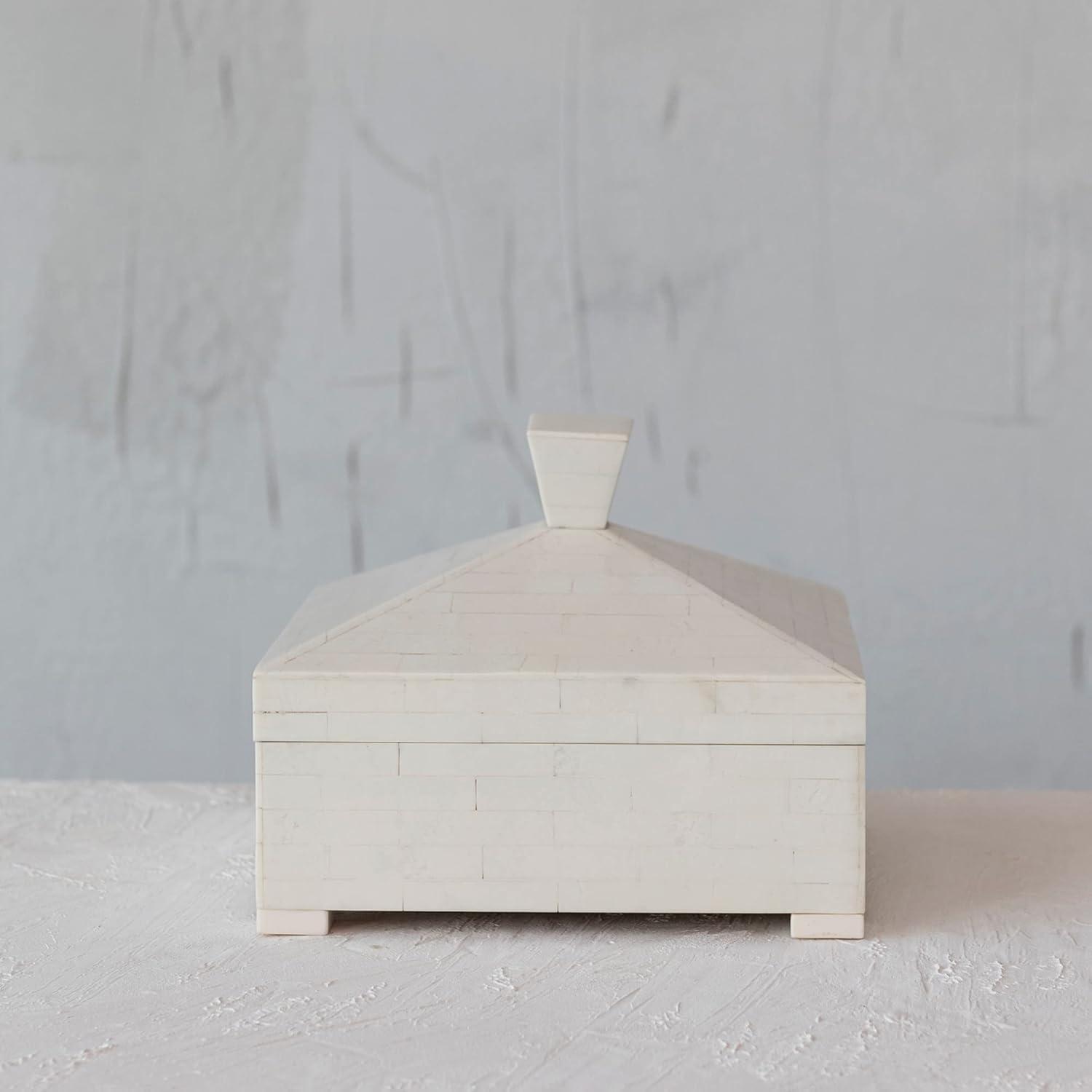 Creative Co-Op Decorative Storage Box with Pyramid Lid and Knob, Ivory