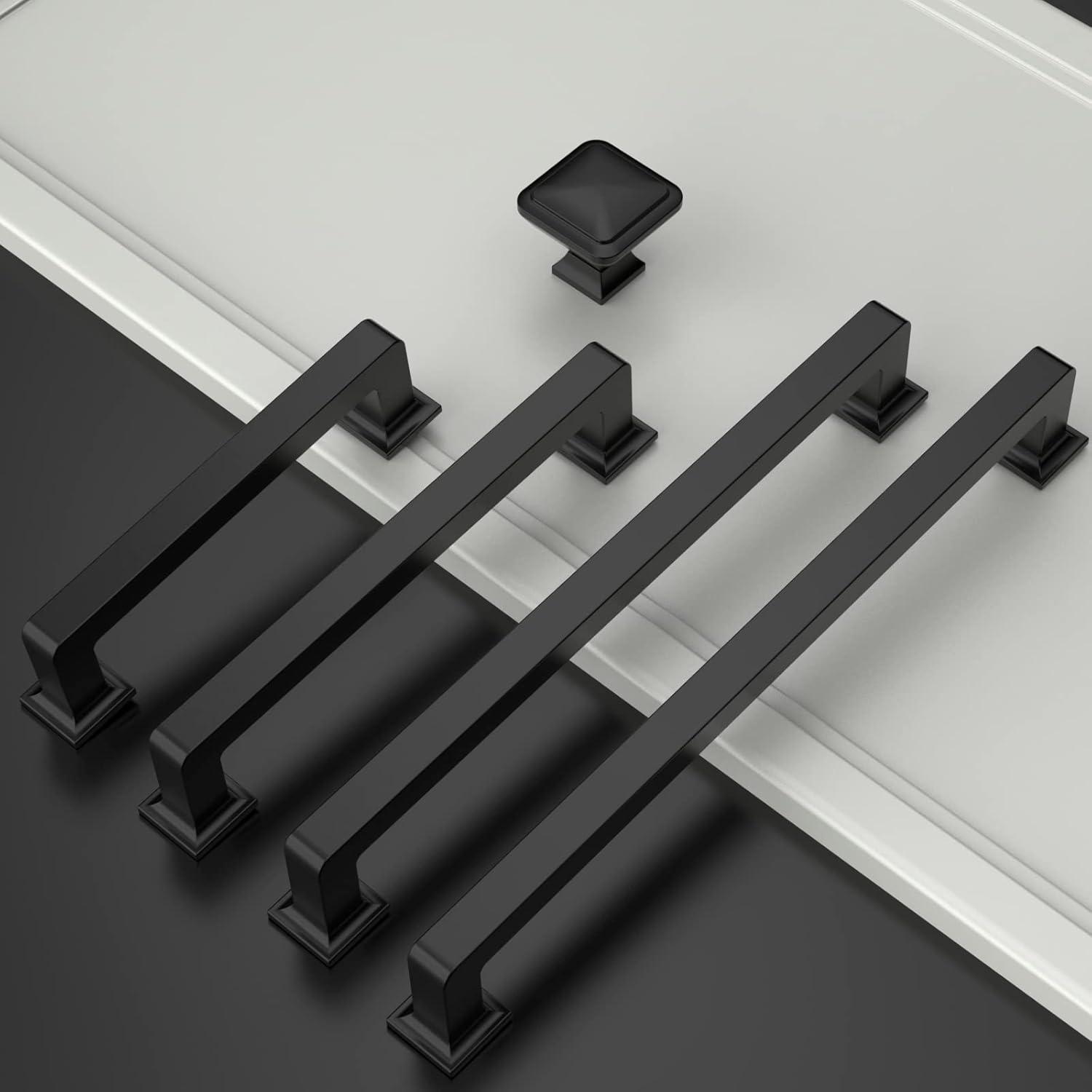 Matte Black Modern Cupboard Drawer Pulls with Mounting Hardware, 10 Pack