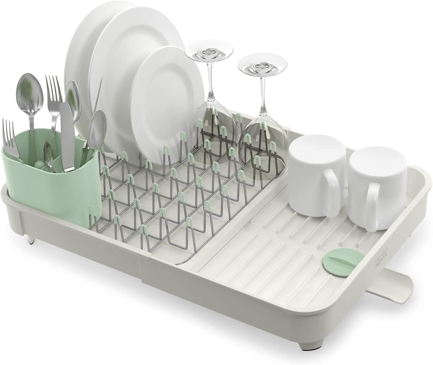 Joseph Joseph Plastic Extend Dish Rack Stone/Sage Green: Polypropylene Drying Rack for Dishes, Hand Wash, 2-Year Warranty