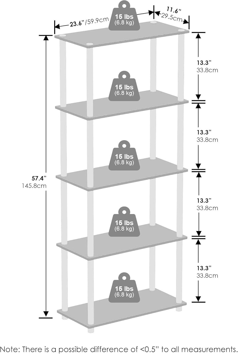 Furinno 5-Tier Tall Decorative Bookshelf Storage Bookcase Open Multipurpose Shelves Display Rack for Living Room&Home Office,Light Cherry/Black