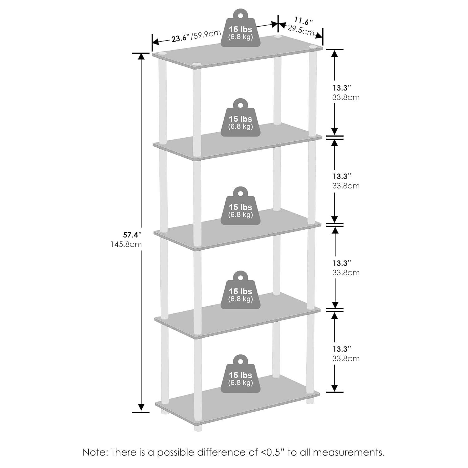 Furinno 5-Tier Tall Decorative Bookshelf Storage Bookcase Open Multipurpose Shelves Display Rack for Living Room&Home Office,Light Cherry/Black
