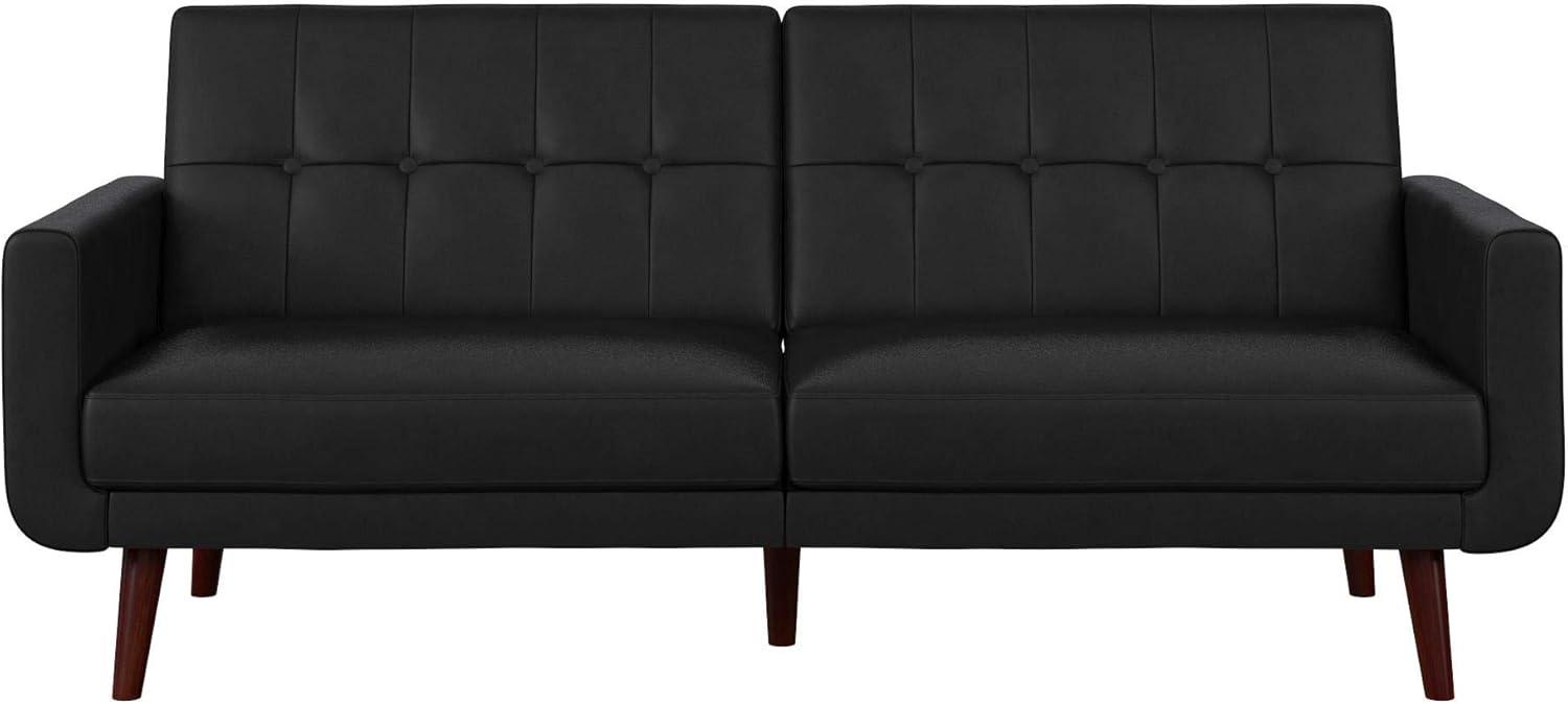 Nia Black Faux Leather Tufted Sleeper Sofa with Wood Legs