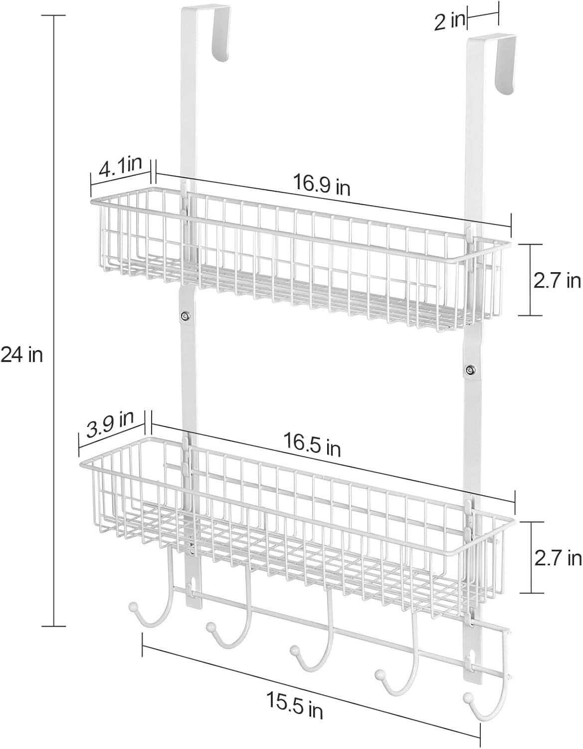 White Over Door Organizer with Hooks and Mesh Baskets