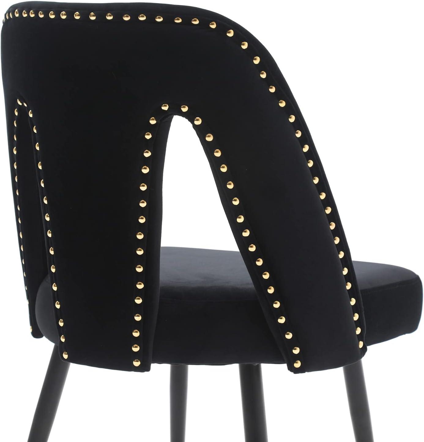 Aoowow Modern Dining Chairs Set of 2, Velvet Upholstered Side Chairs with Nailheads and Gold Tipped Black Metal Legs (Black)