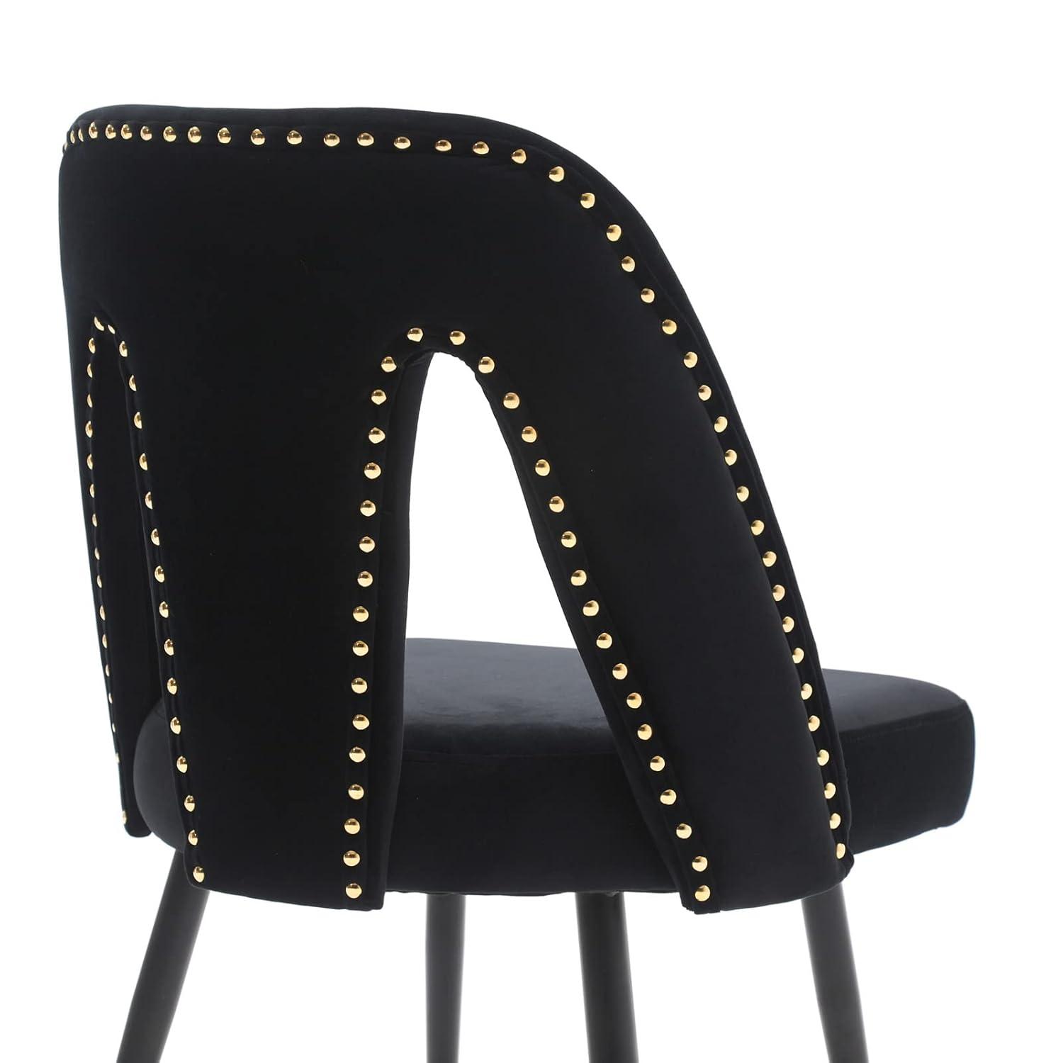 Aoowow Modern Dining Chairs Set of 2, Velvet Upholstered Side Chairs with Nailheads and Gold Tipped Black Metal Legs (Black)