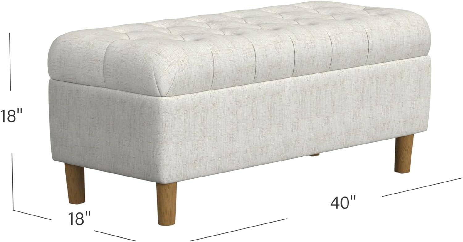 Button Tufted Storage Bench with Cone Wood Legs - HomePop