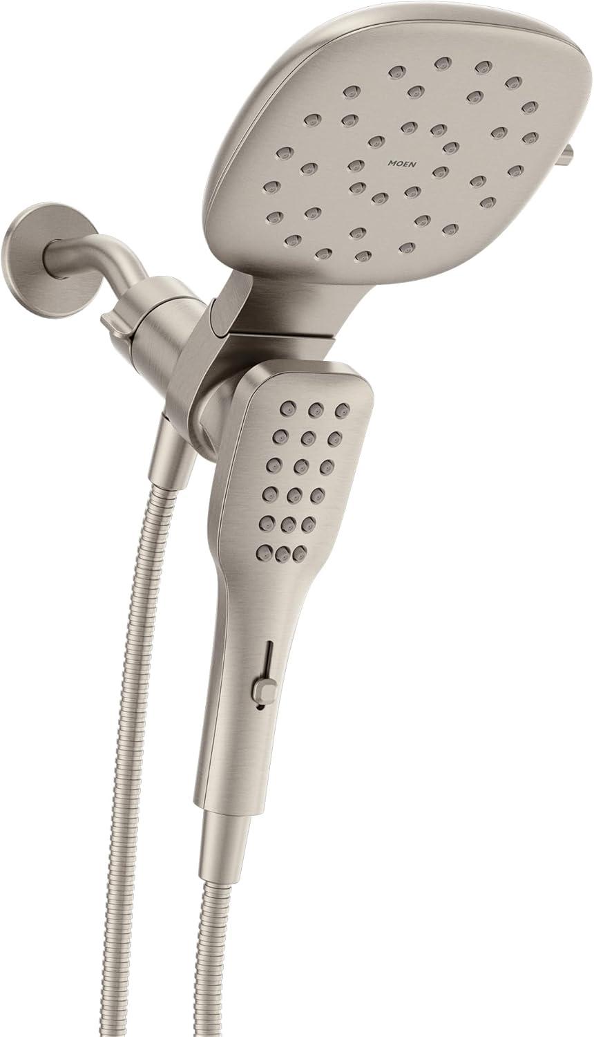 Verso Brushed Nickel Dual Square Rain Shower Head with Handheld