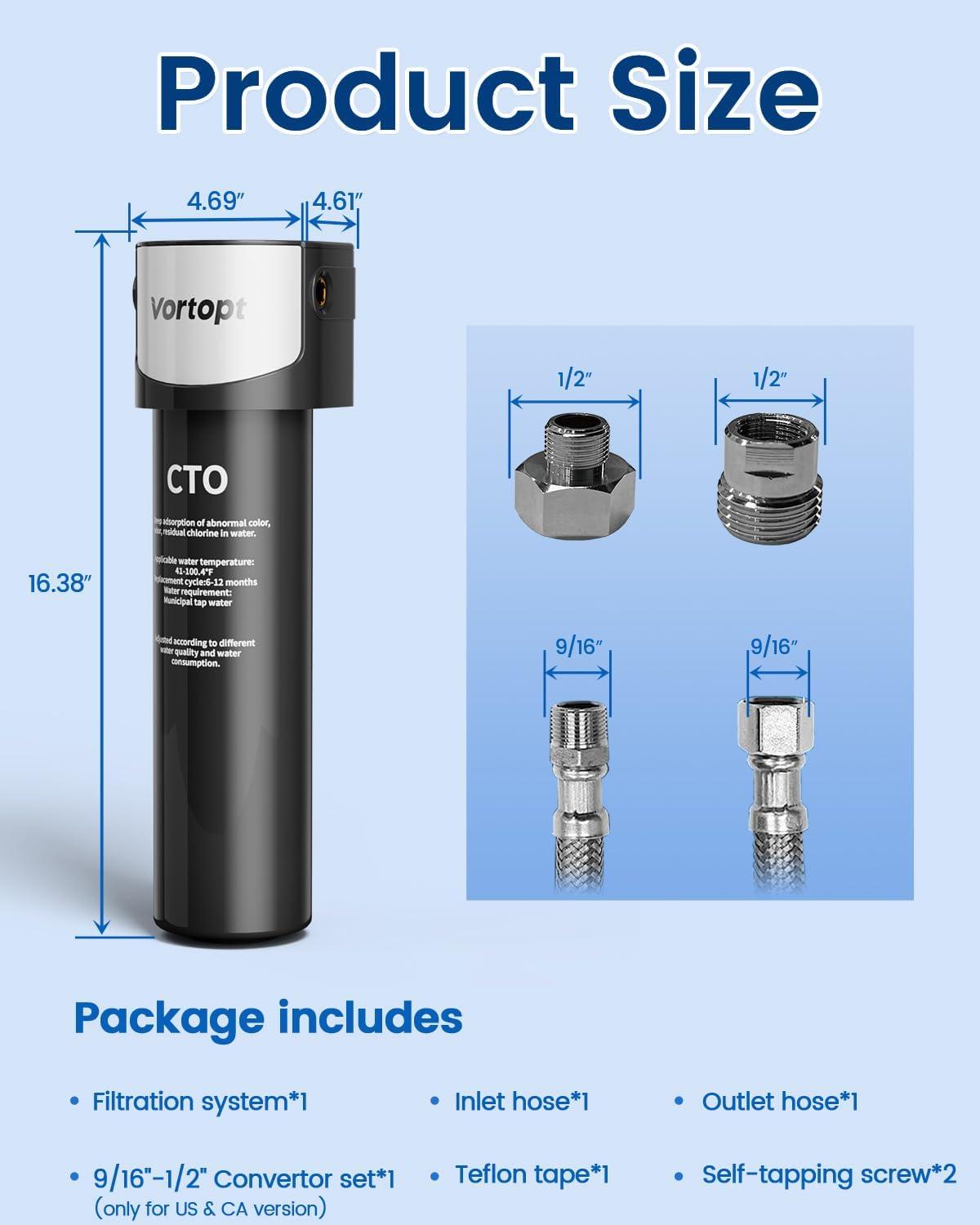 Under Sink Water Filter System ,NSF/ANSI 42 Certified Water Purifier, 28000 Galloons Large Flow Flux, Reduces PFAS, PFOA/PFOS, Chlorine, Bad Odors, Direct Connect to Kitchen Faucet, Q5-C2