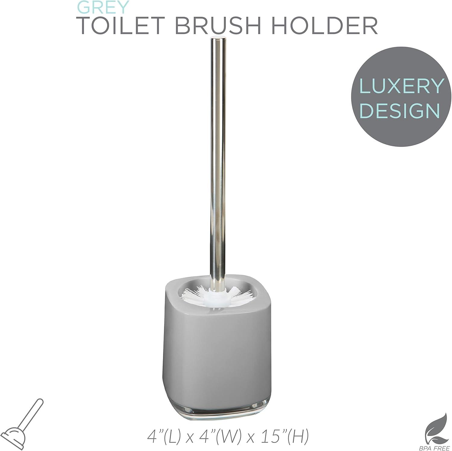 Modern Gray Stainless Steel Toilet Brush and Holder Set