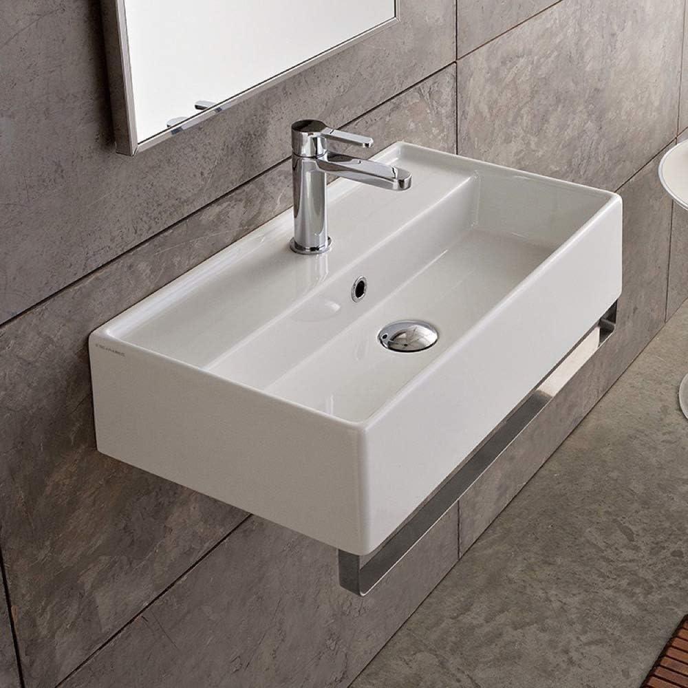 Scarabeo By Nameeks Teorema 13.8'' White/Chrome Ceramic Rectangular Bathroom Sink with Overflow