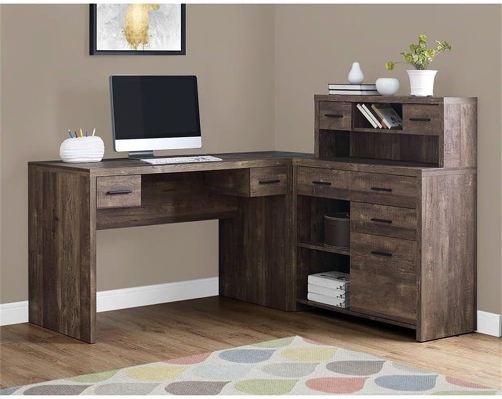 Monarch Specialties Computer Desk L-Shaped Corner Hutch 8 Drawers 3 Cubbies Reversible, 63"L X 59"W