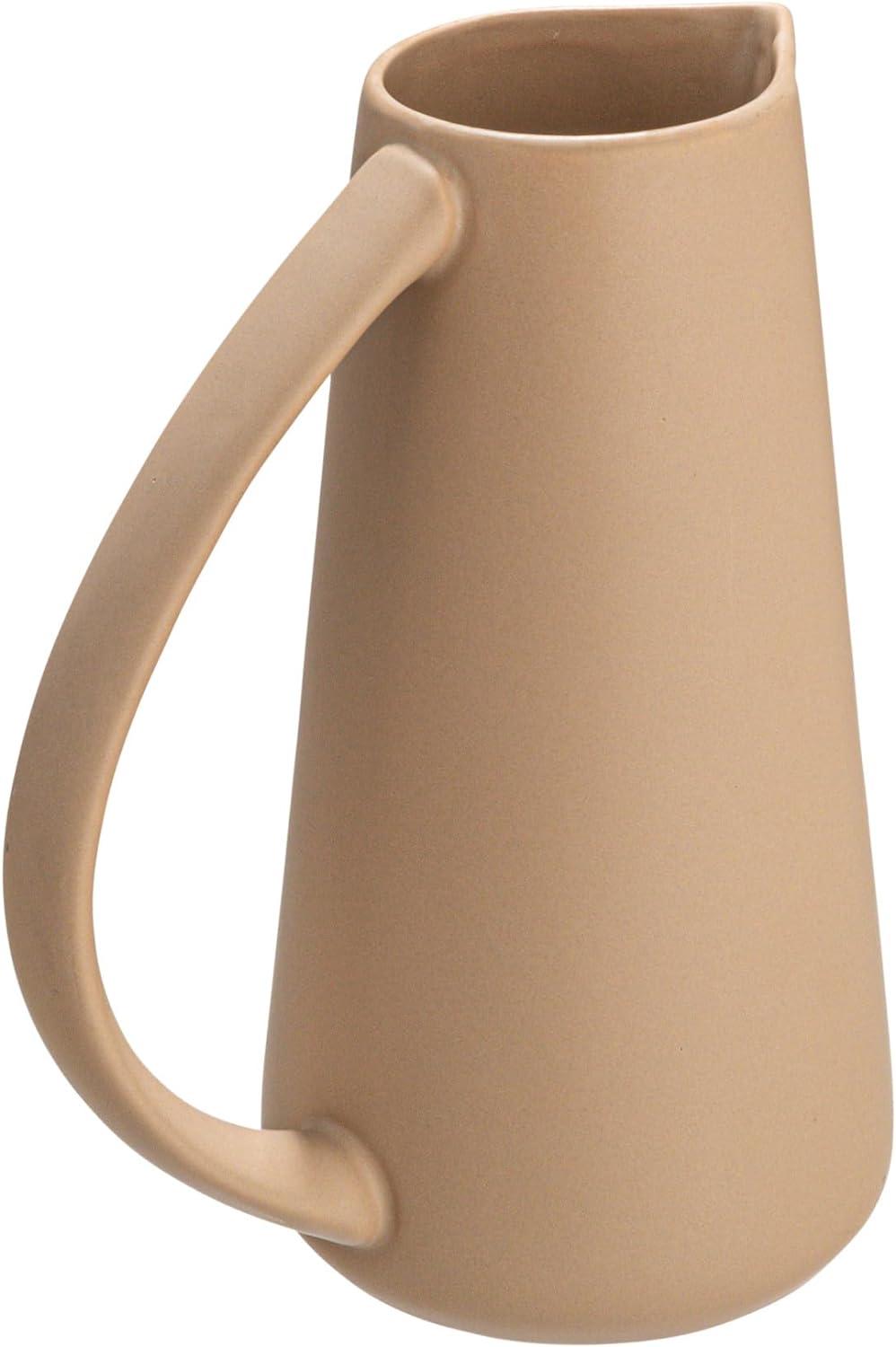 Putty Beige Modern Stoneware Pitcher with Handle, 7-inch