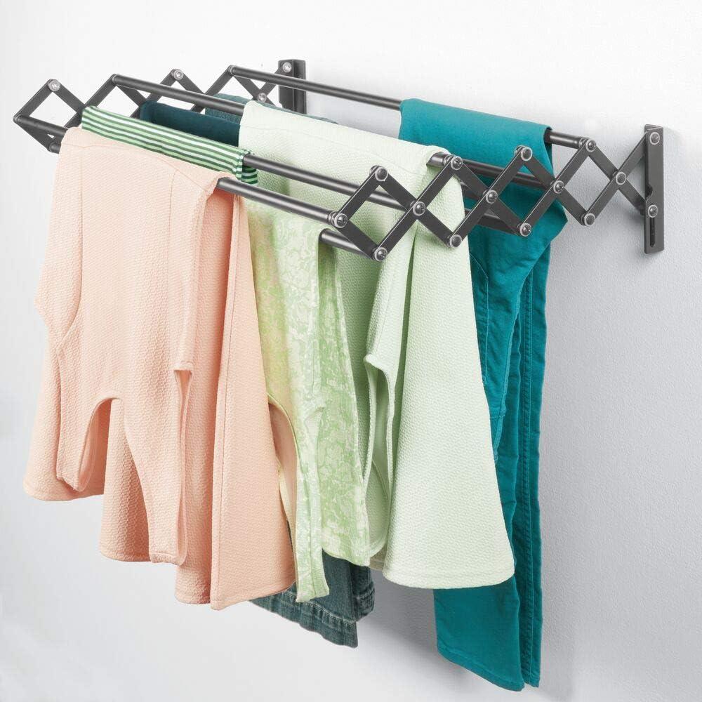 mDesign Steel Wall Mount Accordion Expandable Clothes Air Drying Rack -  Gray