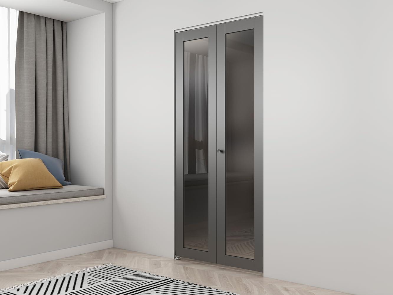 Full Lite Frosted Glass MDF Bi-Fold Door with Hardware Kit and Door Handle