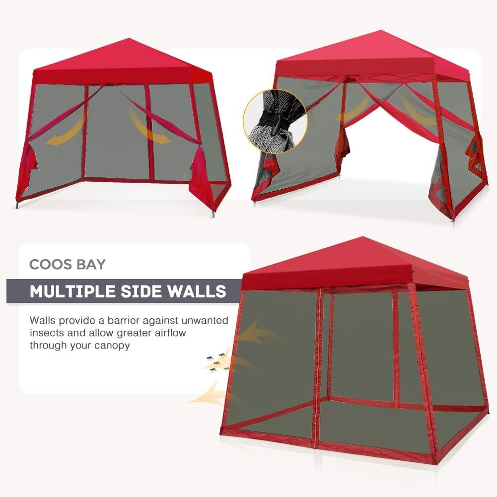 COOS BAY 10 Ft. W X 10 Ft. D Steel Pop Up Slant Leg Patio Gazebo With Netting