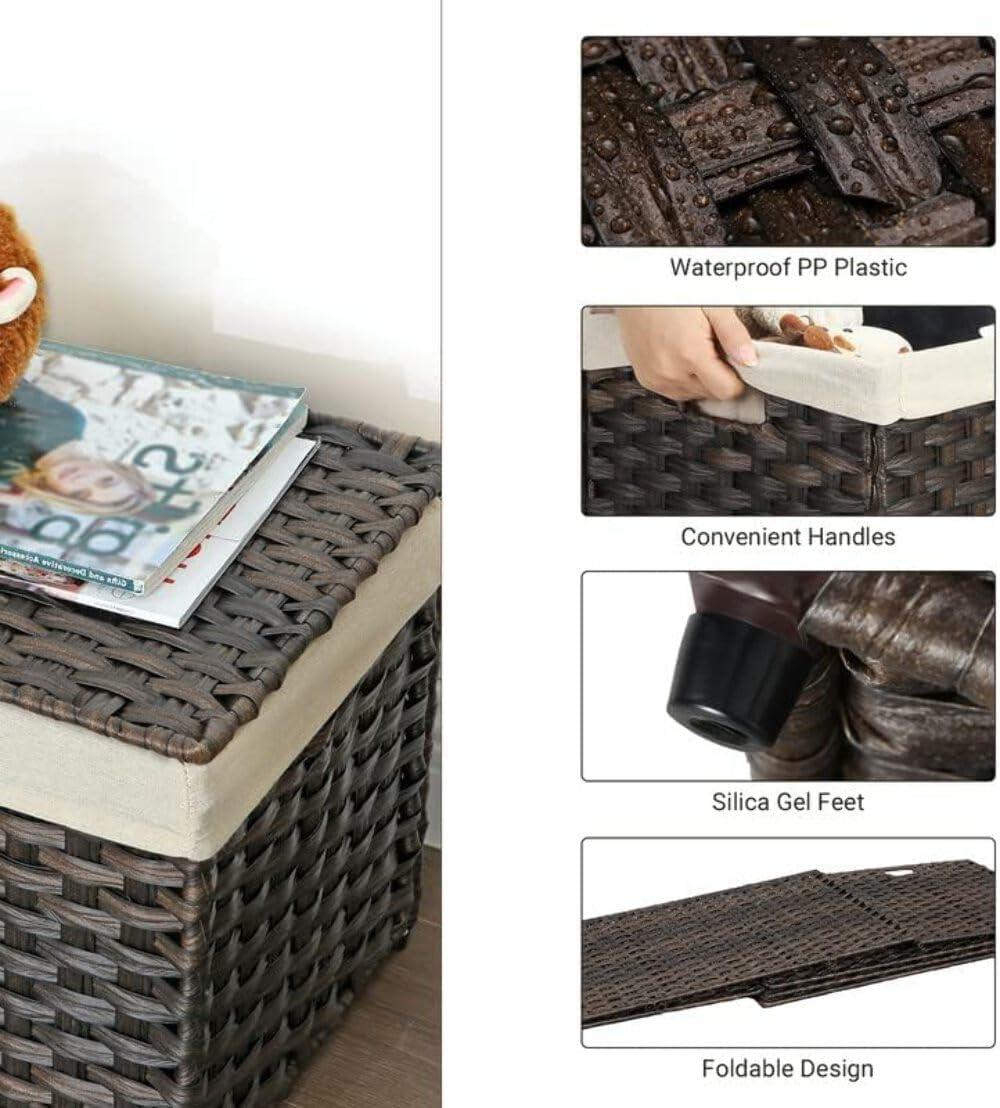 Rustic Brown Foldable Rattan Storage Basket with Lid