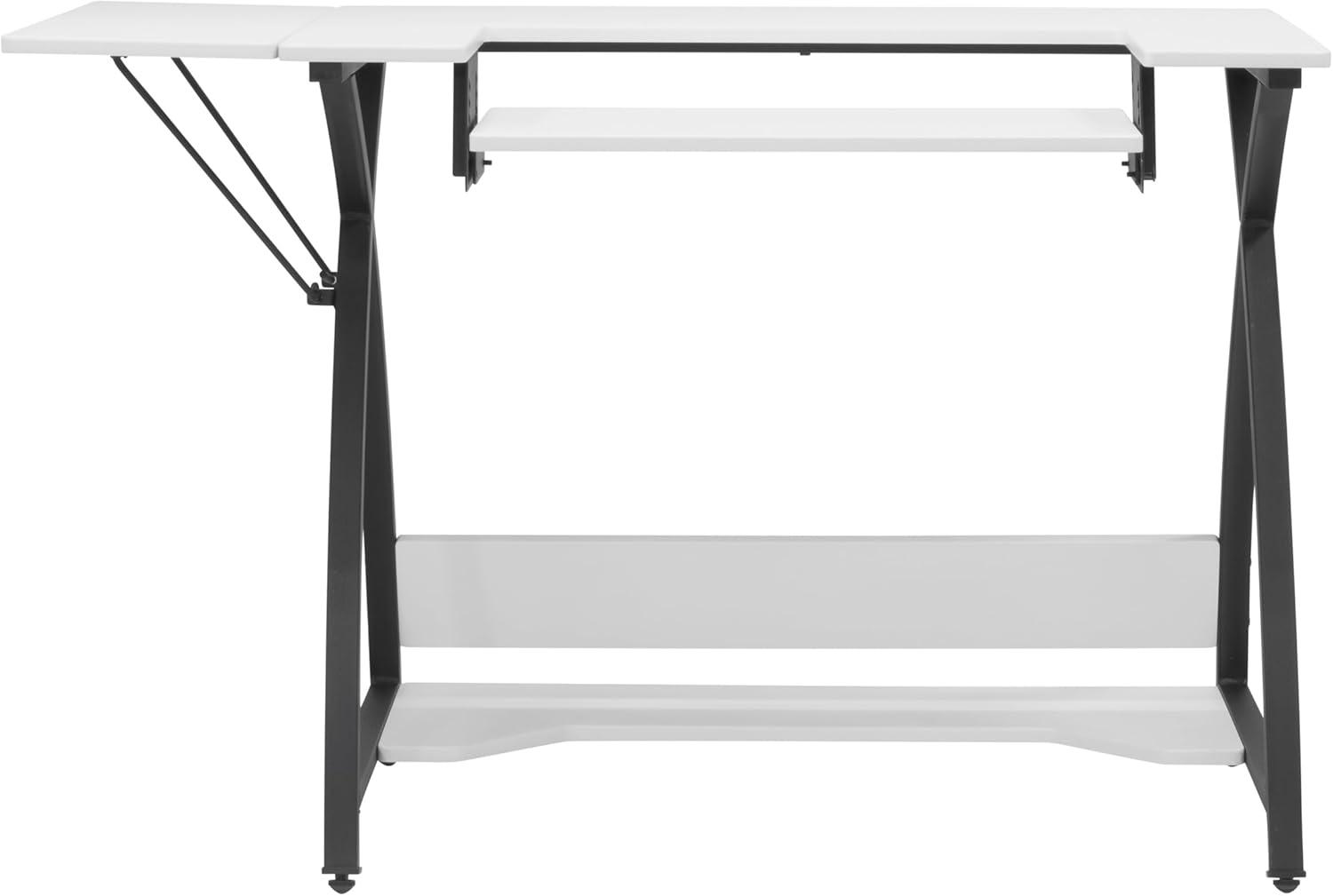 Comet Plus Sewing/Office Table with Fold Down Top, Height Adjustable Platform and Bottom Storage Shelf Black/White - Sew Ready: Crafting Desk