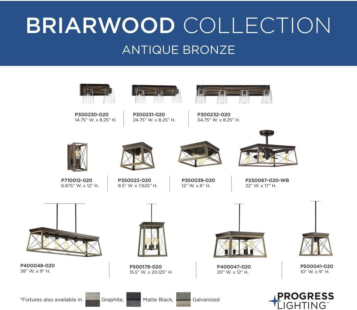 Progress Lighting Briarwood 4-Light Foyer Pendant, Antique Bronze Finish, Vintage-Style Bulbs, Steel Material