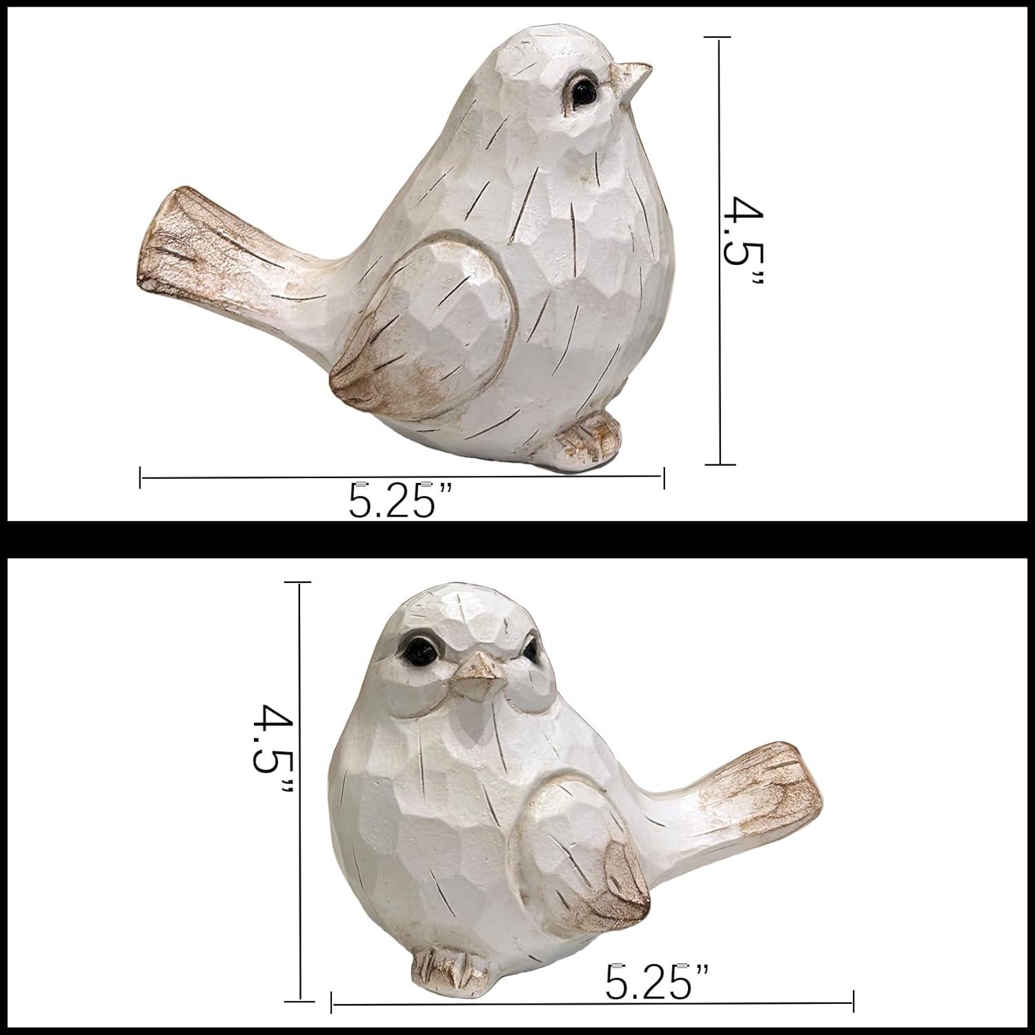 Farmhouse Bird Decor Resin Bird Figurines - Set of 2, Vintage & Modern Bird Decor Statue for Home Decor Accents, Cottage Bird Ornaments Decoration New White Carved Rustic Bird Figurine