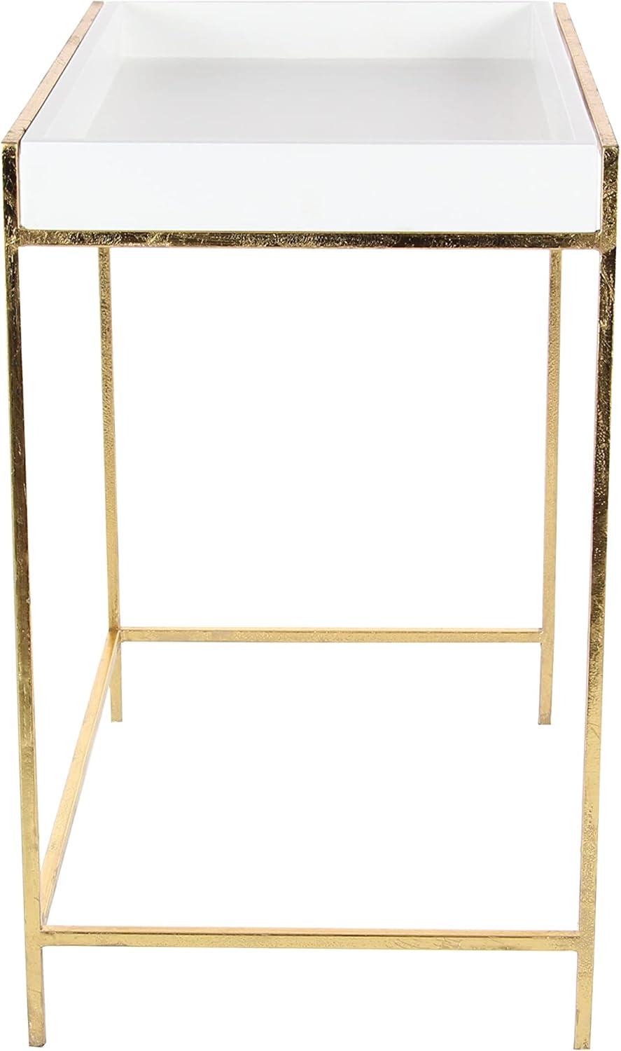 Mercer41 Blaine Wooden Nesting Tray Top Geometric Side End White Accent Table with Gold Metal Legs Set