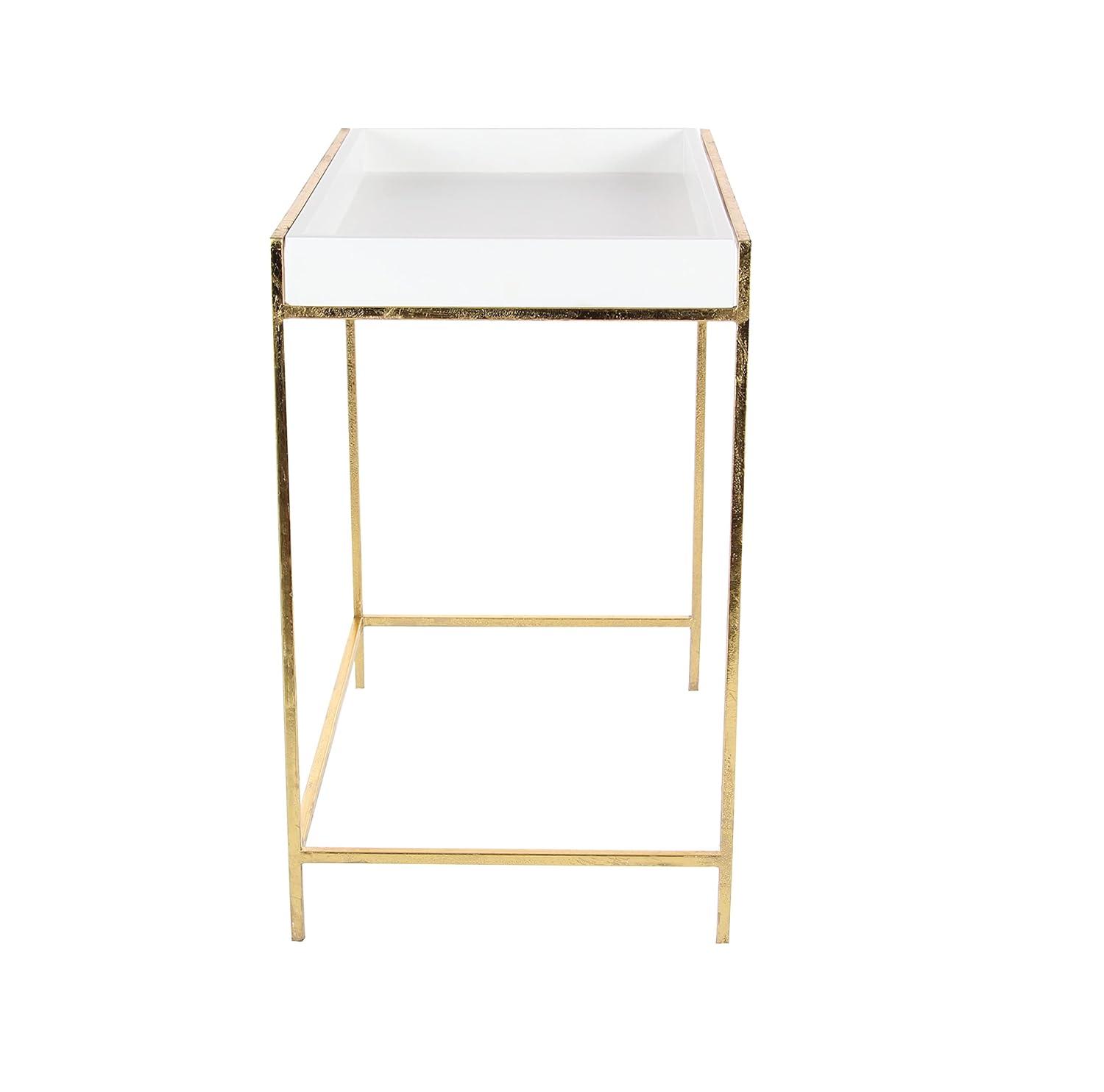 Mercer41 Blaine Wooden Nesting Tray Top Geometric Side End White Accent Table with Gold Metal Legs Set
