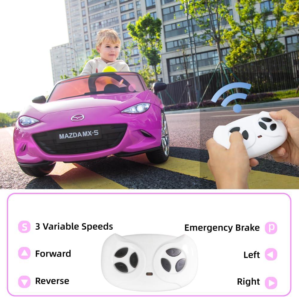 Coche para Niños, mazda mx-5 rf, Coche para Montar con Motor de 12 V con control remoto de 2,4 G, Coche de Juguete Eléctrico de Velocidad Ajustable para Niños de 3 a 6 Años, Blanco