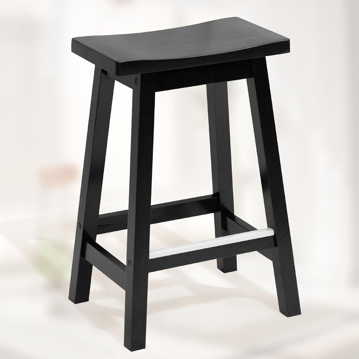 QuellQuest Bar Stools Set of 2 for Kitchen Counter Solid Wooden Saddle Stools 24-Inch/30-Inch Height (Brown, 24 in)
