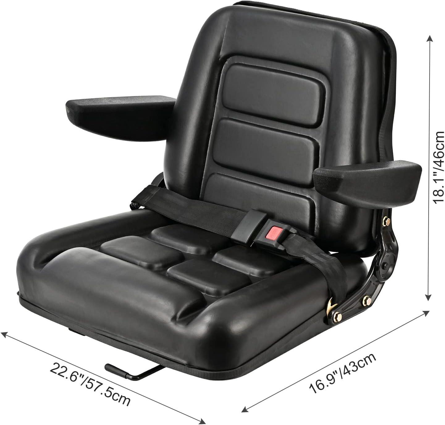 Black Adjustable PVC Forklift and Tractor Seat with Armrests