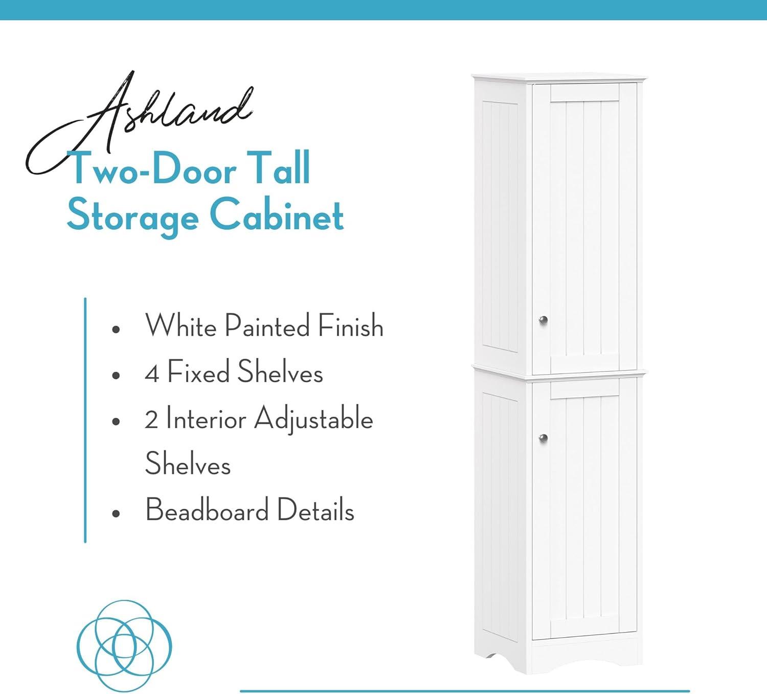 RiverRidge Ashland Two-Door Tall Bathroom Storage Cabinet and Linen Organizer with Adjustable Shelves - White