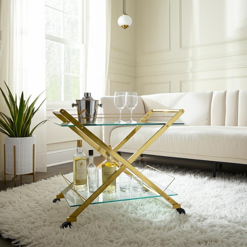 Sagebrook Home Rolling Bar Cart Gold