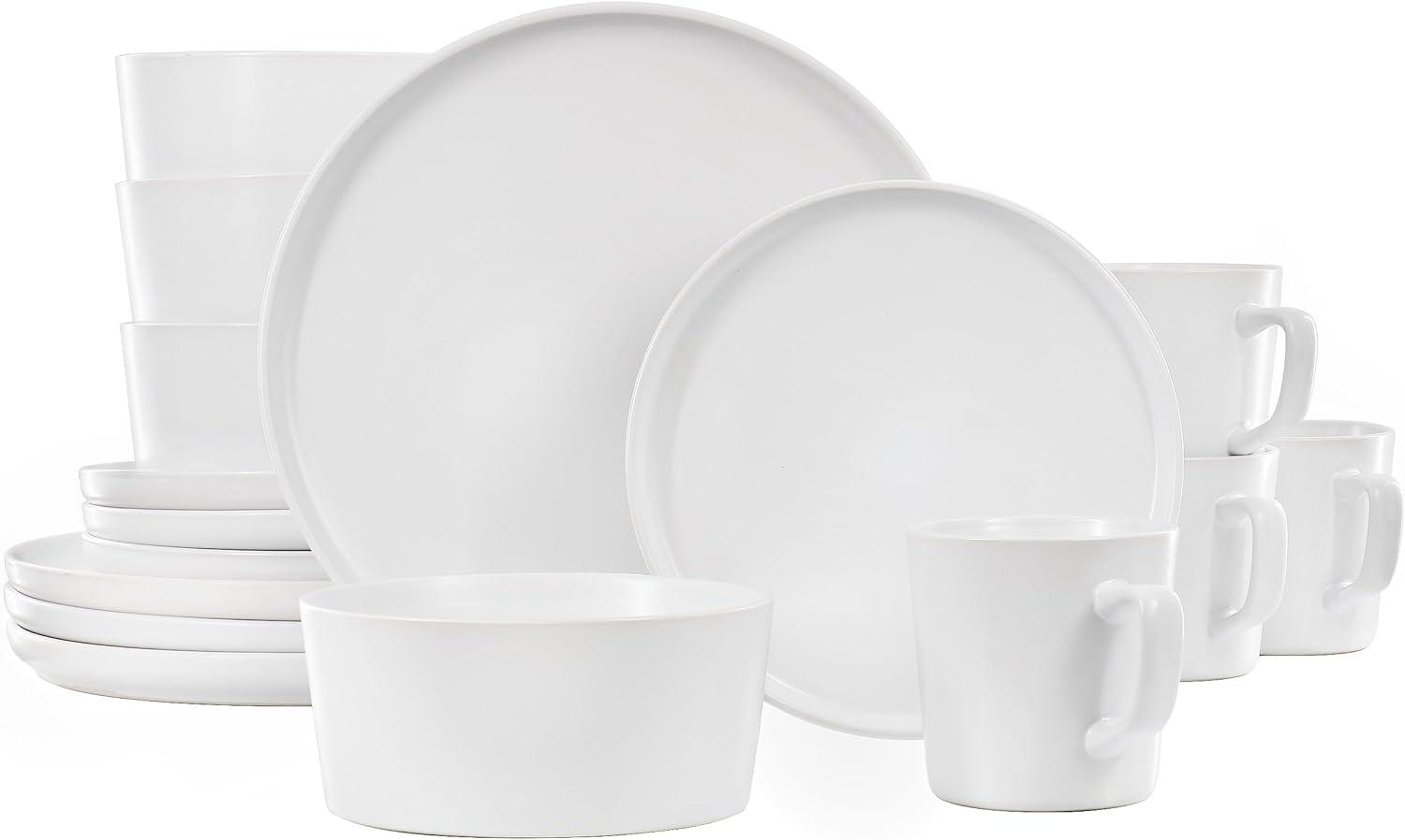 White Ceramic 16-Piece Round Dinnerware Set for 4