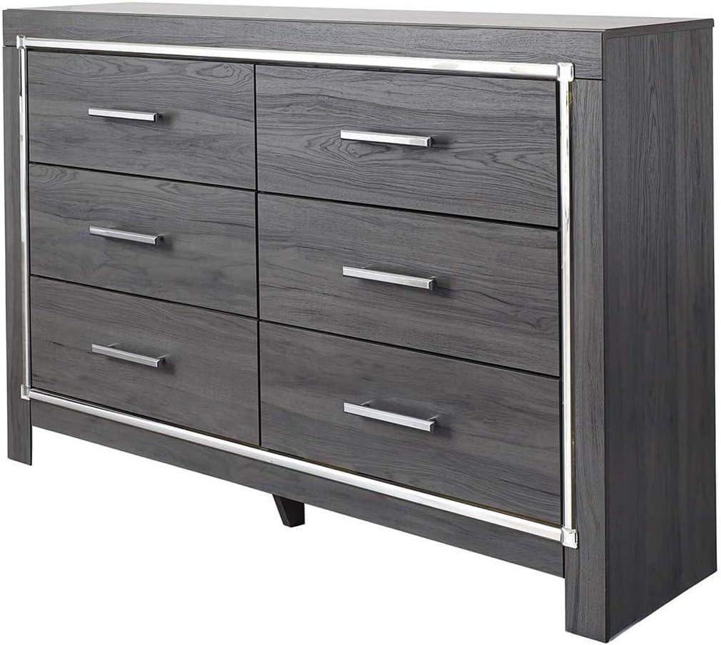 Gray 6-Drawer Dresser with Mirror and Chrome Accents