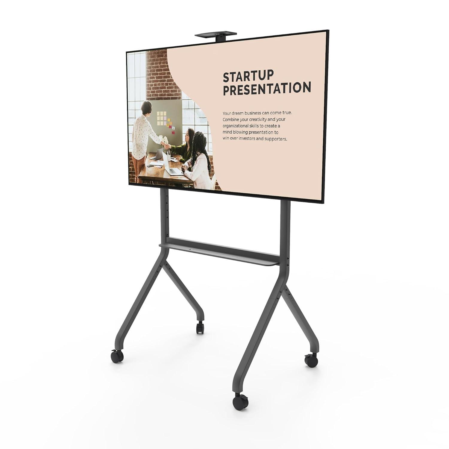 Kanto MTP100 Heavy Duty Height Adjustable Rolling TV Stand / AV Cart for 55" - 100" Screens up to 200 lbs (90.9kg)| Tray & Camera Shelf | VESA sizes from 200x200 to 900x600