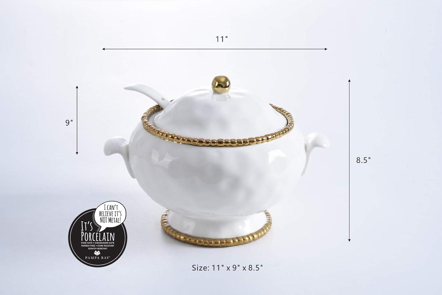 Pampa Bay Porcelain Soup Tureen and Ladle (White and Gold)