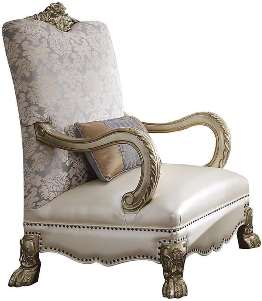 Acme Furniture Dresden II Accent Chair w/1 Pillow, Bone PU/Fabric & Gold Patina