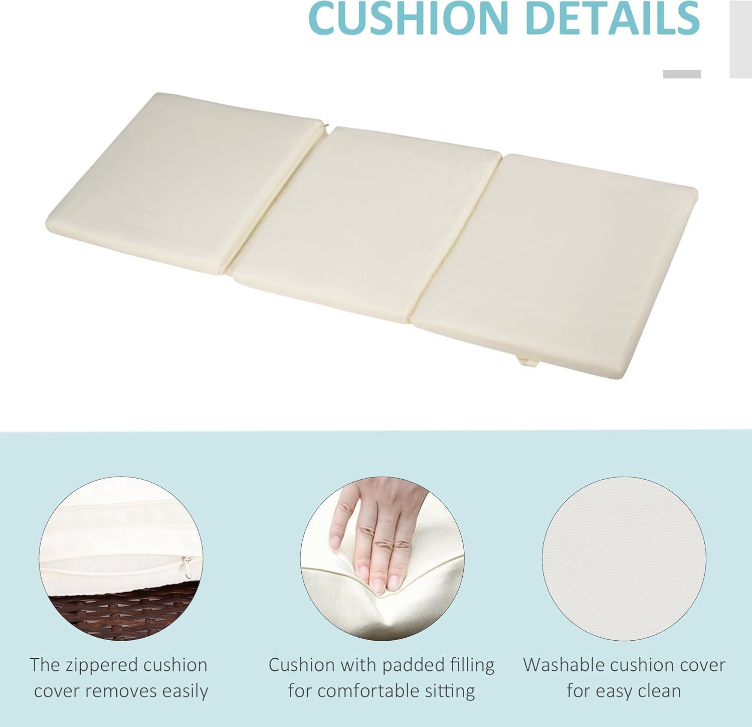 Outsunny Patio Chaise Lounge, Pool Chair with 5 Position Adjustable Backrest & Cushion, Outdoor PE Rattan Wicker Sun Tanning Seat, 28", Cream