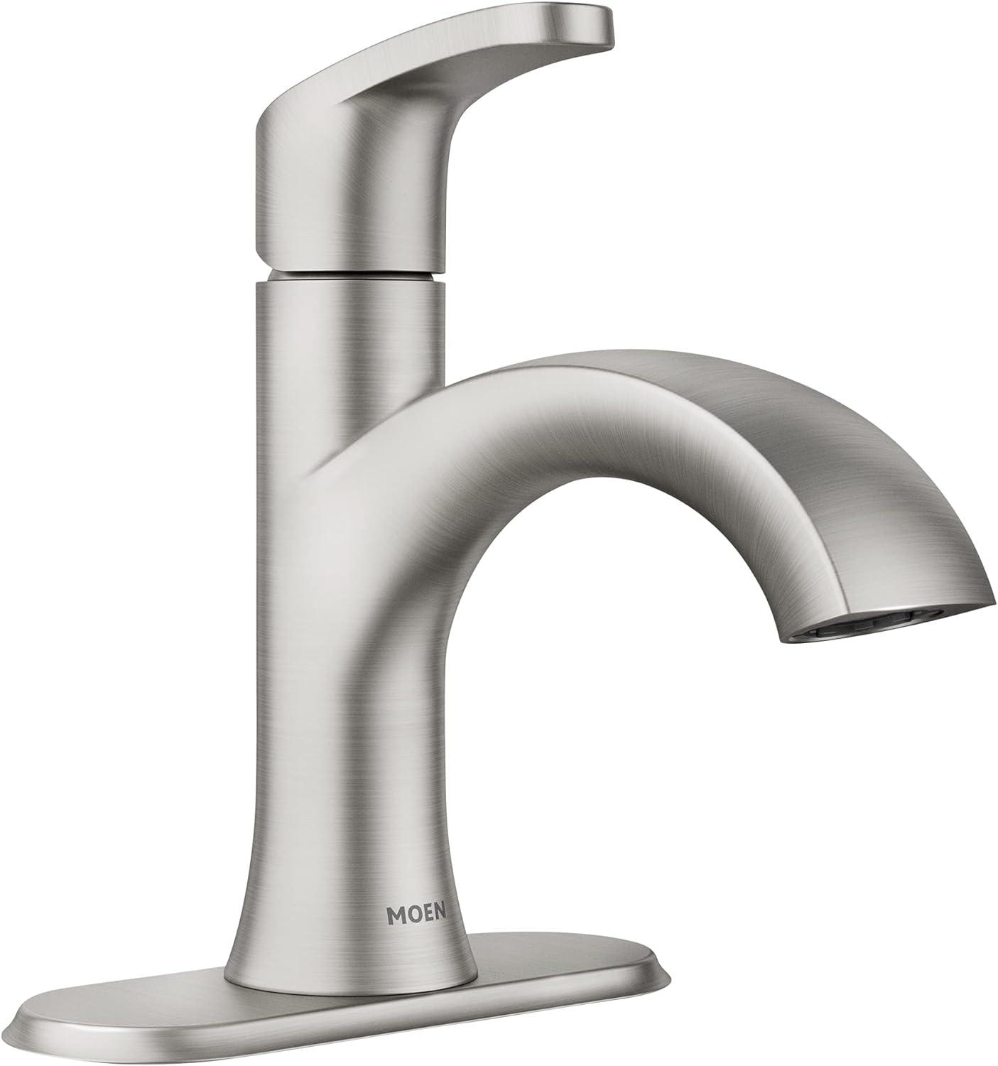 Moen Karis Single Handle Bathroom Faucet with Push Down Drain, Deckplate Included