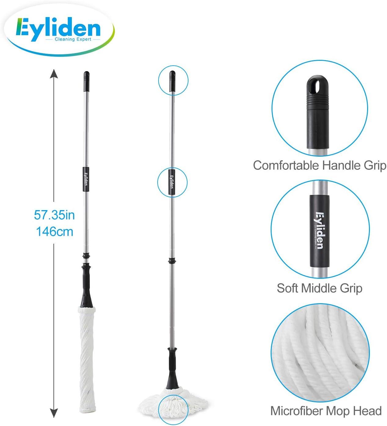 Eyliden Cotton Twist Mop for Floor Cleaning with 2 Reusable Heads, 57.5 inch Silver Long Handle, White Color